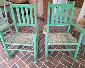 Pair of green chippy paint rockers