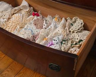 Large drawer lots of vintage embroidered linens and lace doilies