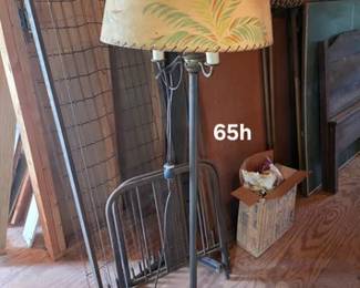MCM Regency floor lamp with palm leaves shade and milk glass globe