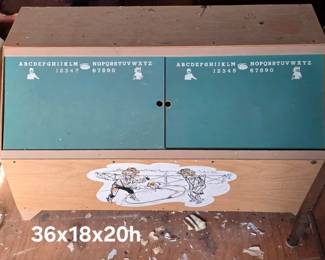 Vintage toy chest with chalkboard sliding doors