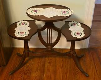 Vintage mahogany harp base tiered table