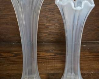 White opalescent four rib and panel swung vases