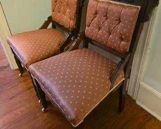Pair of upholstered Eastlake parlor chairs