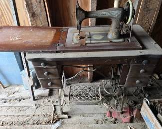 Franklin sewing machine as found in barn
