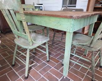 Antique farm table and chairs