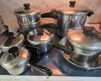 Large assortment of Revere cookware