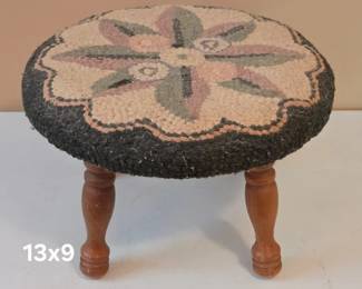 Vintage stool with hook rug top