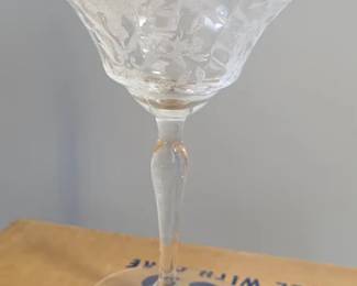 Vintage etched crystal plates and stemware in original boxes