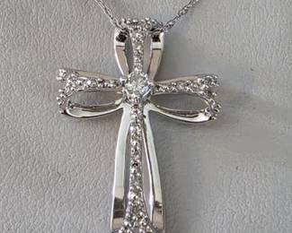 10K white gold cross necklace