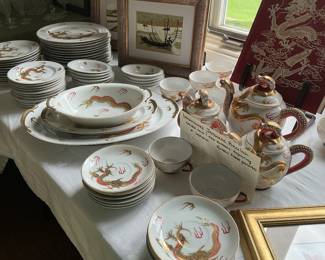 Kutani hand painted Dragonware dishes.