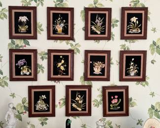 Eleven hand sewn botanical prints…all in matching frames .