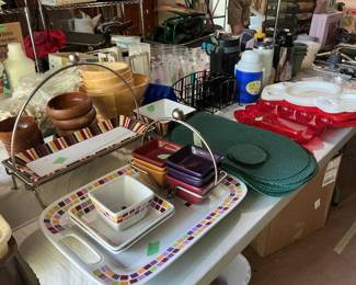 Serving pieces and plastic ware sets