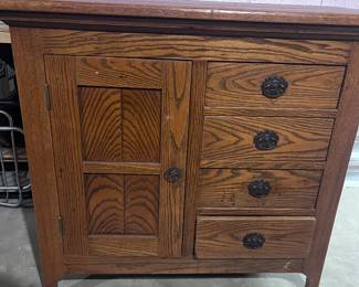 Antique wash stand 3’ h x 3’ w x 1’ d. In excellent condition. Has 4 drawers and a side cabinet
