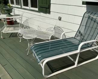Beautiful white iron rolling cart, small table, loveseat, plus lounge