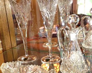 Cutglass Cruet, Waterford Champagne Glasses (2)