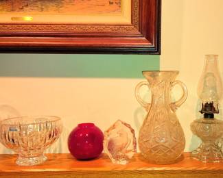 Waterford Marquis Bowl, Signed Leaded Crystal Eagle Paperweight,