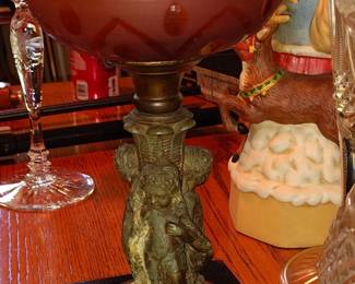 Antique Cherub Figural Oil Lamp