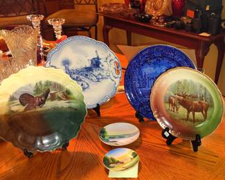 Collectible Plates, Ermenonville, Delft Style Windmill, Moose Plate, Game Bird Bavaria.