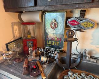 Fishing Items, Vtg Candy Dispenser, Beer Memorabilia 