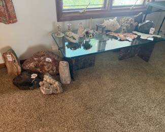 Crystals & Minerals, Glass Top Table 