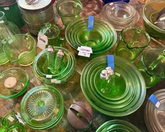 Vtg Green Glass Kitchen Set