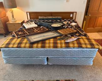Wool Patchwork Quilt, MCM King-Size Bed & Headboard 