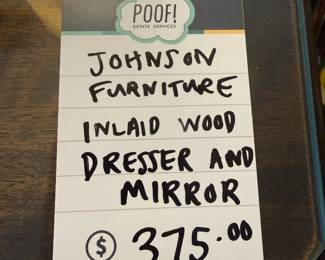 Johnson Furniture Inlaid Wood Dresser & Mirror