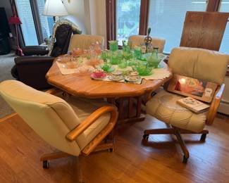 Wooden Dining Table, Dining Rolling Chairs 