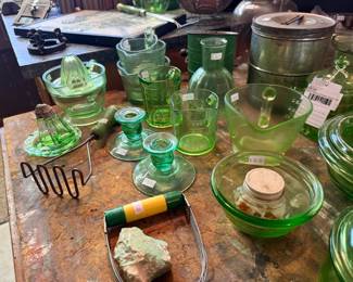 Vtg Green Glass Kitchen Set