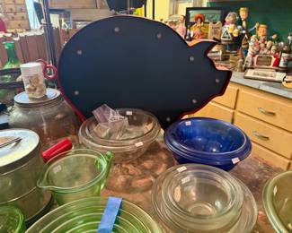 Vtg Green Glass Kitchen Set
