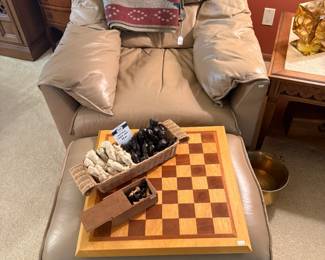 Emerson Leather Chair & Ottoman, Southwestern Woven Throw
