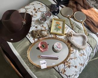 Hats, Vanity Mirrors, Mirrored Tray 