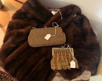 Fur Wrap, Vtg Purses 