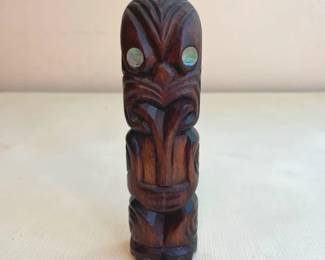Vintage Hand Carved Wood New Zealand Tiki Figure