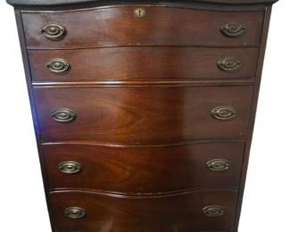 Vintage MidCentury Bassett Furniture Mahogany Serpentine Tallboy Chest of Drawers