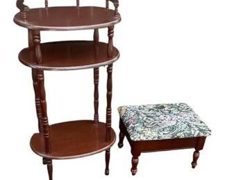 Vintage 3Tier Wooden Accent Stand  Tapestry Storage Footstool