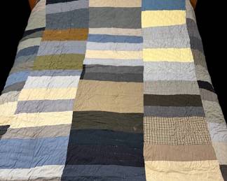 74 X 82 Vtg Suiting Fabric Strip Quilt