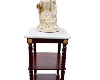 Vintage Three Tiered Regency Style Table With Marble Top And Cherub Statue