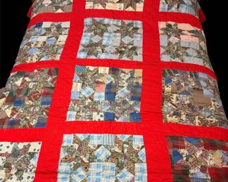 72 X 84 Vtg Handmade Red Multi Quilt