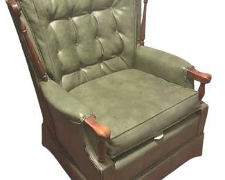 1970s Retro Sage Green Vinyl Lounge Chair  Solid Wood Trim