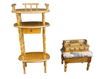 Vintage Wooden MultiTier Plant Stand, Cushioned Footstool  Jewelry Box