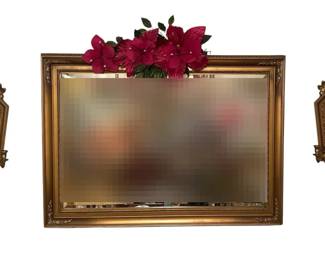 Vintage Ornate Gold Gilt Framed Mirror  Matching Sconces