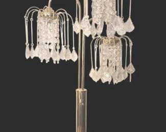 Vintage Hollywood Regency Brass Waterfall Table Lamp  3Arm Crystal Drop