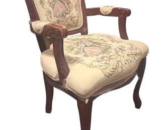 Vintage French Provincial Louis XV Style Tapestry Accent Armchair