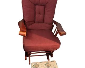 Burgundy Glider Chair With Vintage Foot Stool