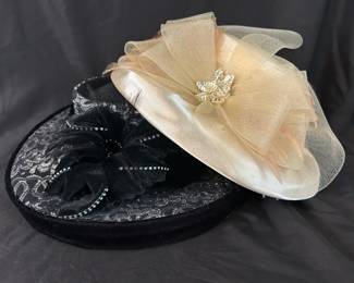 Elegant Lot Of 2 Statement ChurchDerby Hats Black Wool And Cream Colored