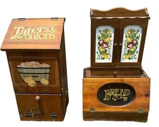 Vintage Country Kitchen Wood Storage  Taters  Onions Bin, Bread Box with Cabinet