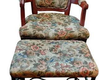 Vintage Victorian Wooden Chair With Stool