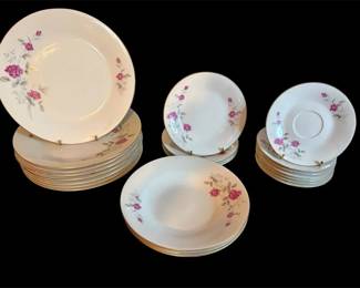 Vtg Pink Roses Floral Plates, Bowls  Saucers