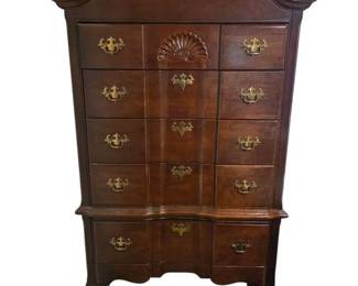 Vintage Chippendale  Queen Anne Style Cherry BonnetTop BlockFront Highboy Chest
